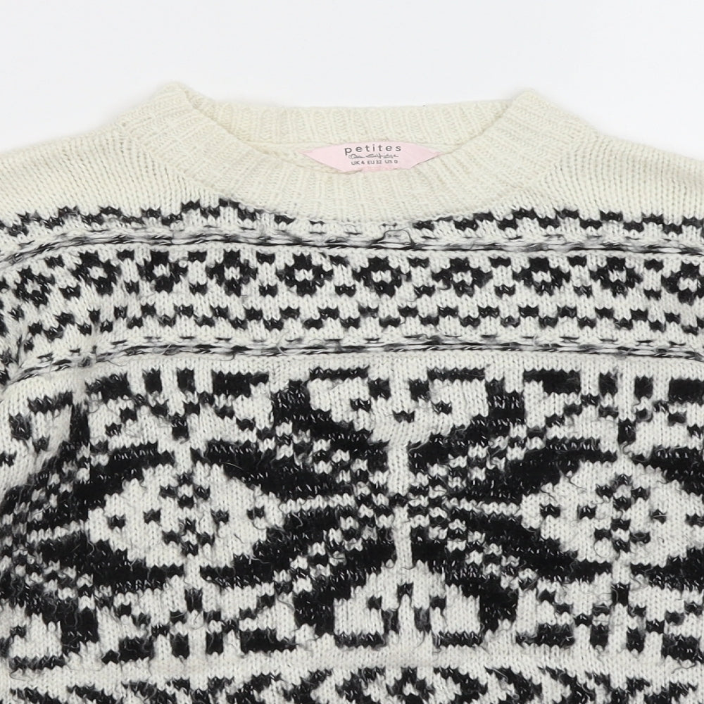 Miss Selfridge Womens White Geometric  Pullover Jumper Size 4