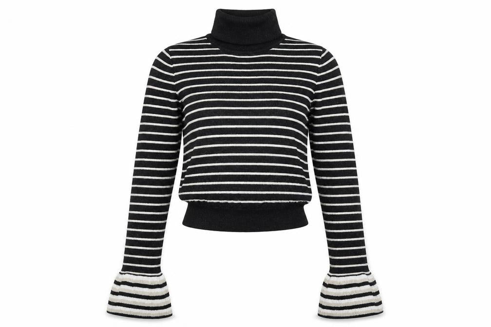 Front view of Absolutely women’s black striped basic t-shirt, size S