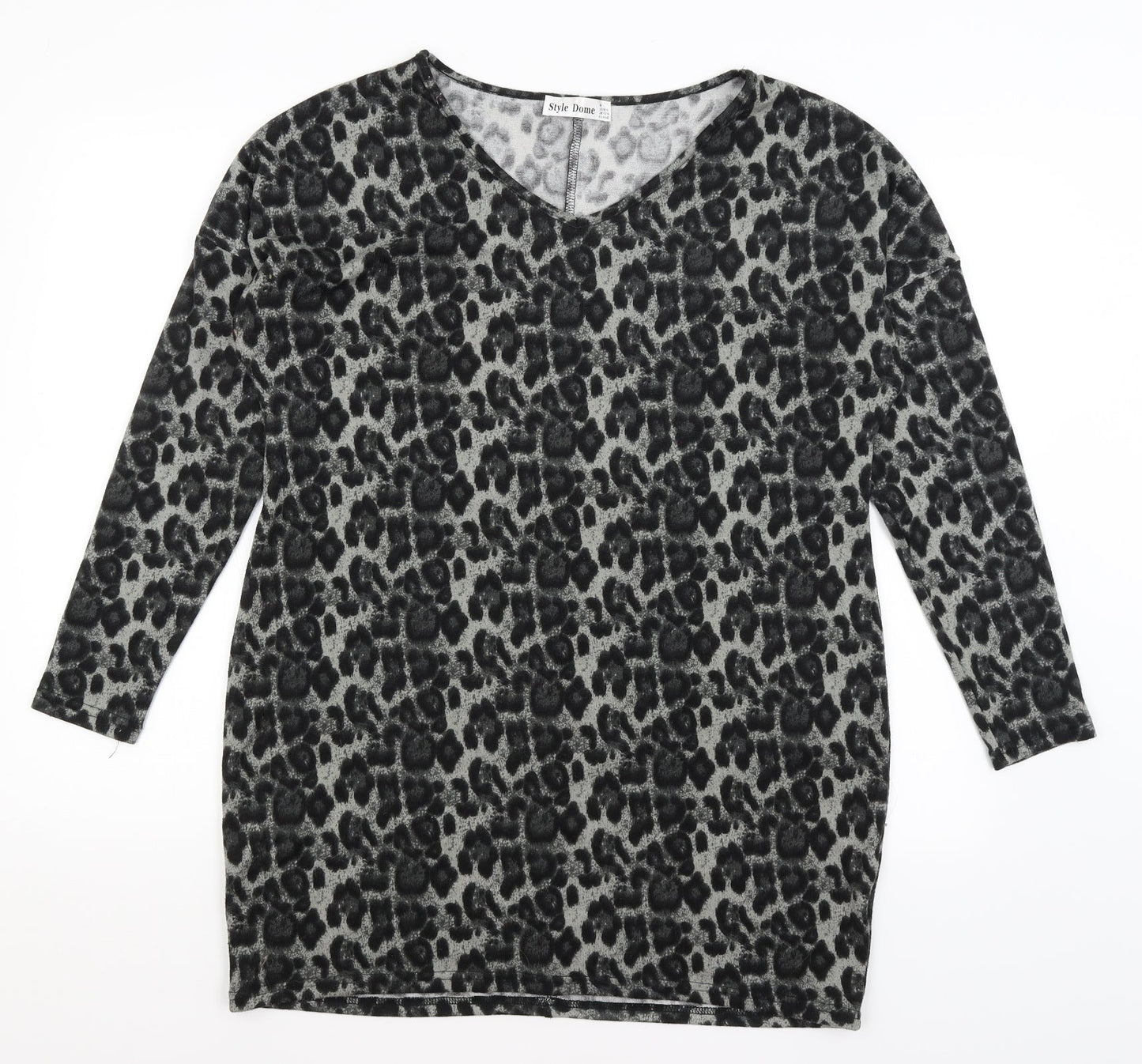 Style Dome Womens Grey Animal Print  Basic T-Shirt Size 12