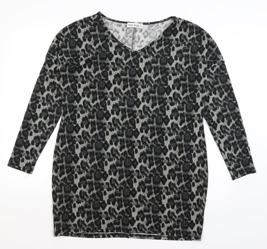 Style Dome Womens Grey Animal Print  Basic T-Shirt Size 12