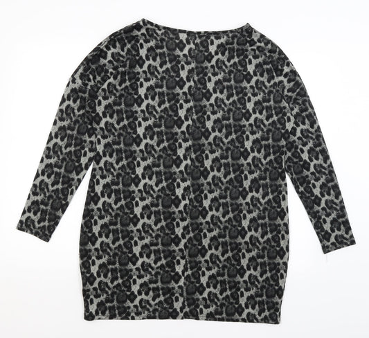 Style Dome Womens Grey Animal Print  Basic T-Shirt Size 12