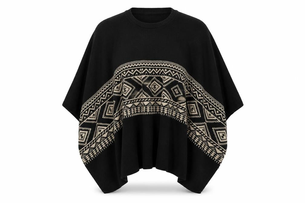 Front view of Astradivarius women’s black geometric shrug jumper, size M