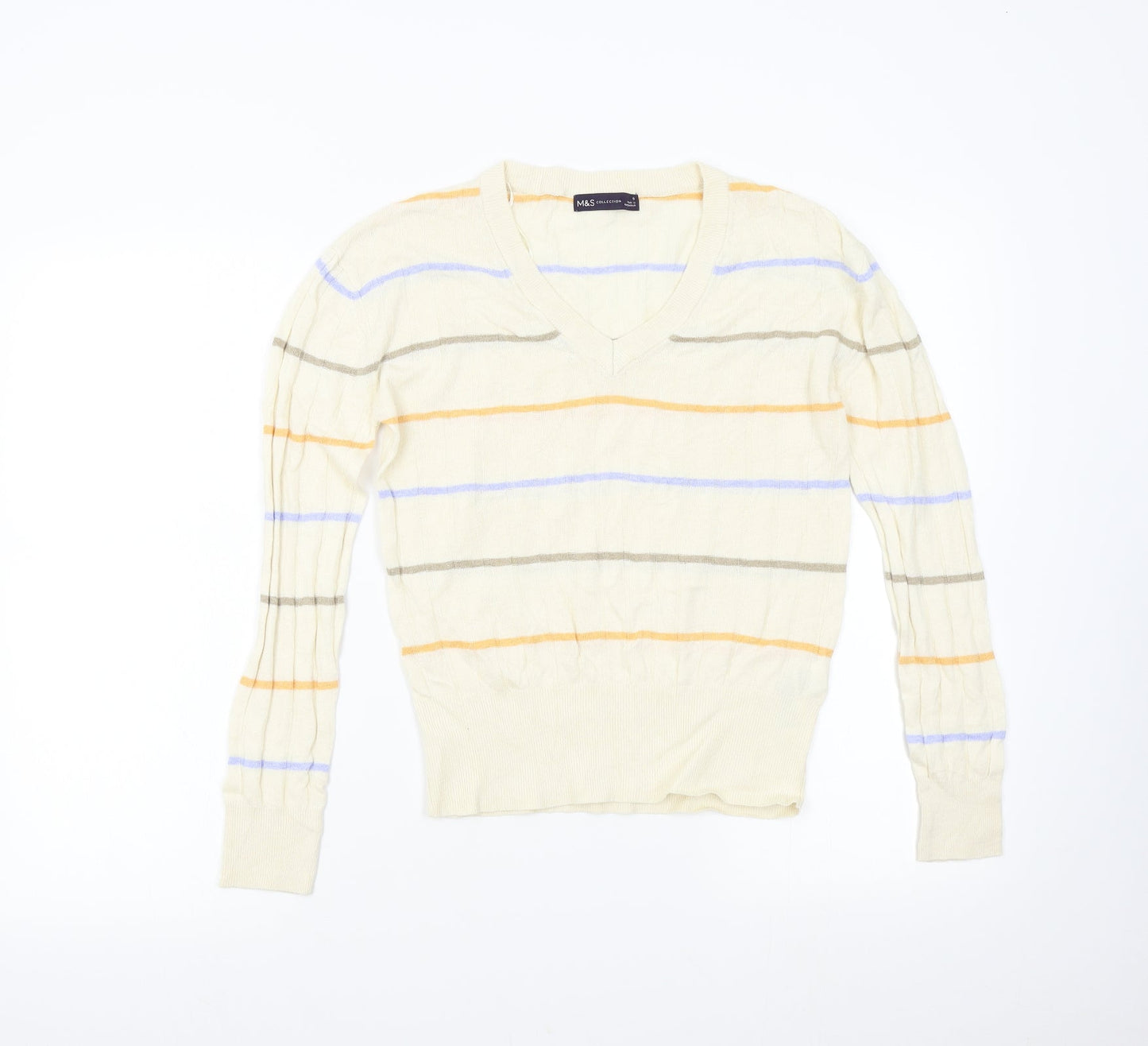 M&S Womens Beige Striped Knit Pullover Jumper Size S