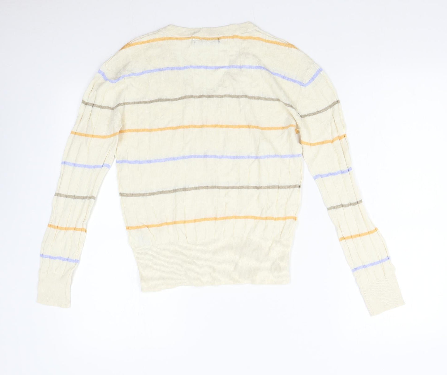M&S Womens Beige Striped Knit Pullover Jumper Size S