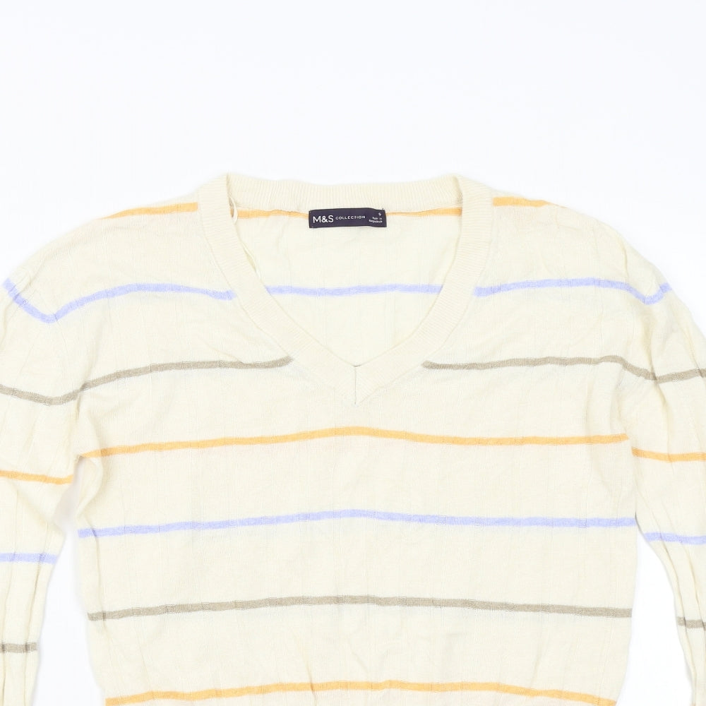 M&S Womens Beige Striped Knit Pullover Jumper Size S