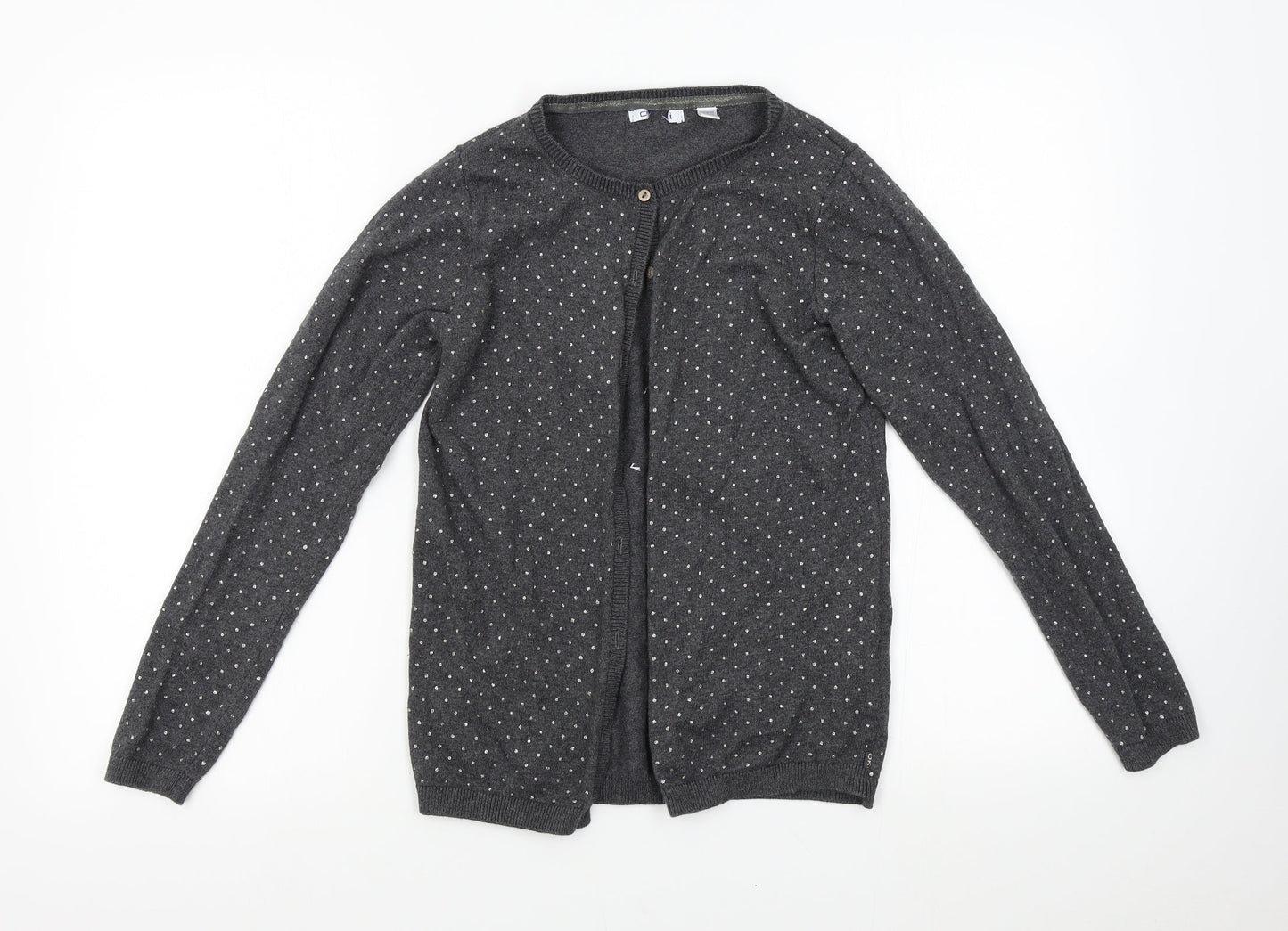 Preworn Womens Grey Polka Dot Knit Cardigan Jumper Size S