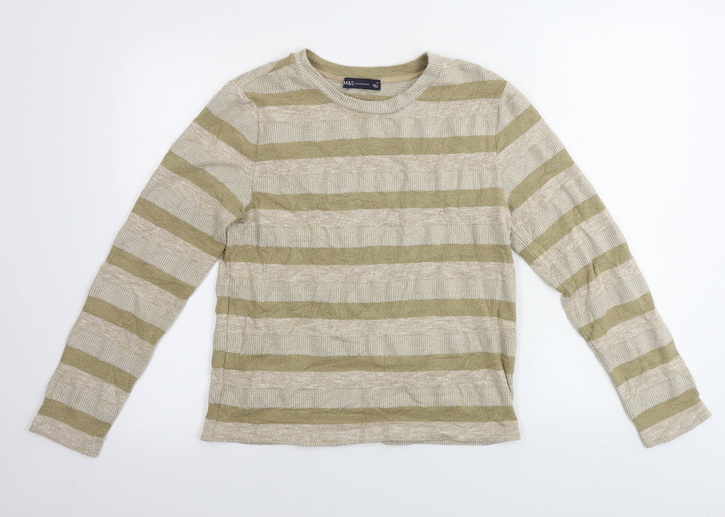 Marks and Spencer  Womens Beige Striped  Pullover Jumper Size 14