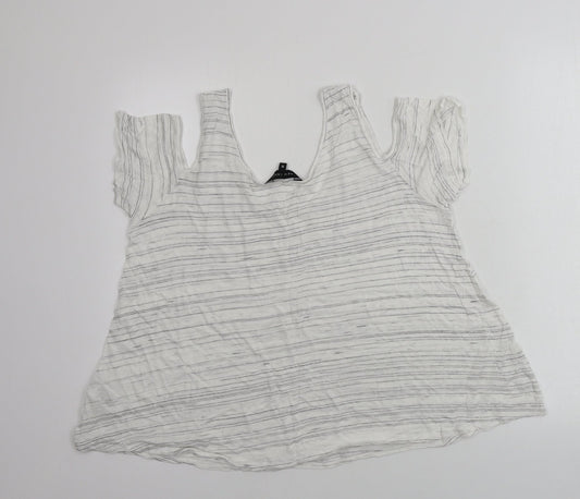 New Look  Womens White Striped  Basic T-Shirt Size 12
