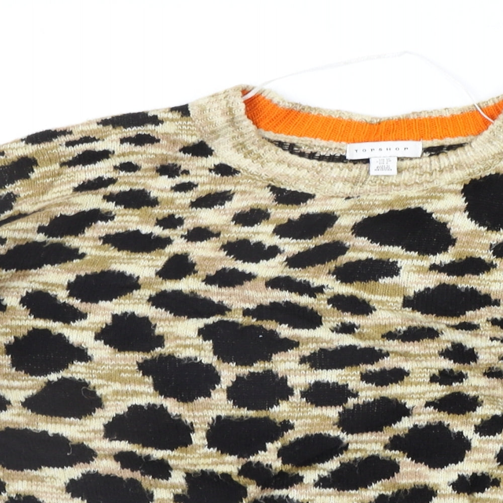 Topshop Womens Beige Animal Print  Pullover Jumper Size 10