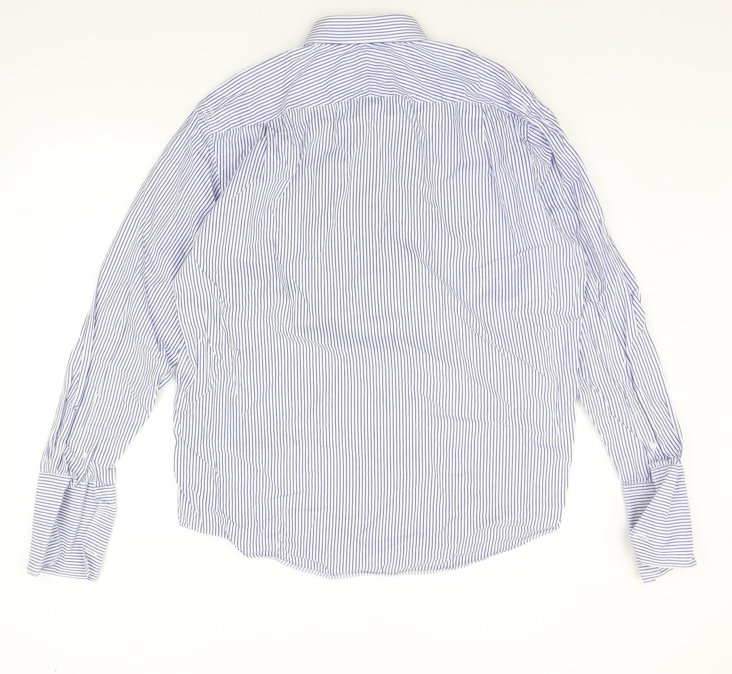 Baumer Mens Blue Striped   Button-Up Size 17