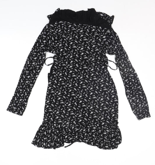 Boohoo Womens Black Floral  Basic T-Shirt Size 8
