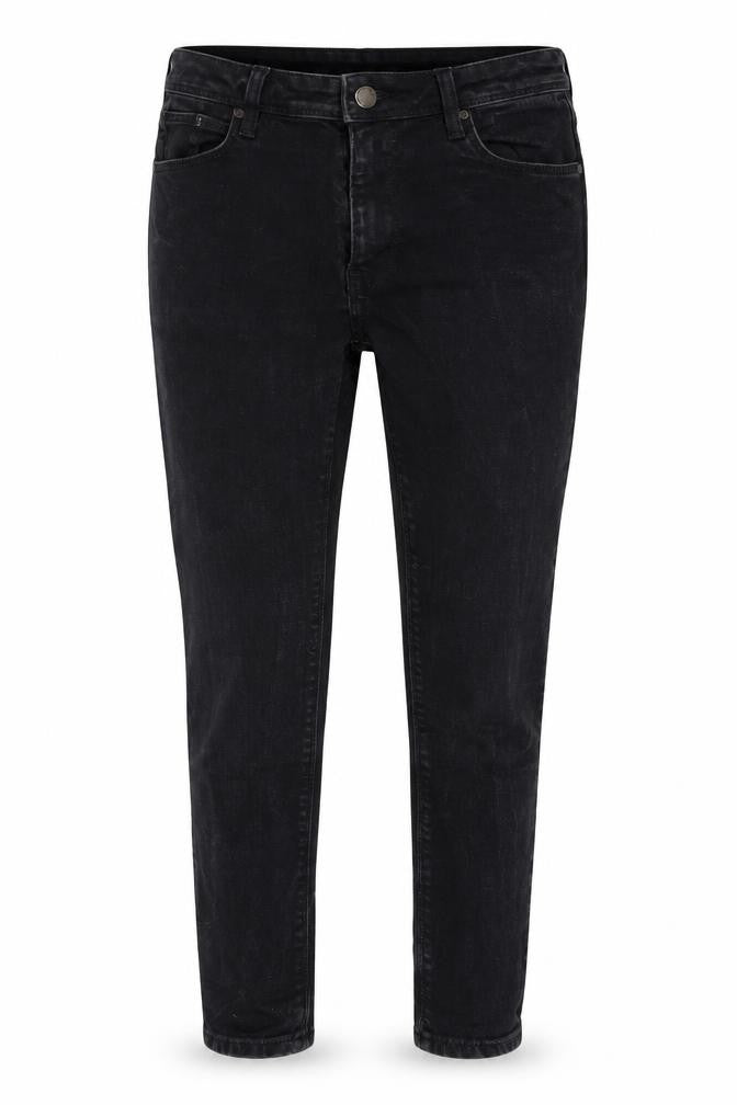 Front view of Denim & Co. women’s black skinny jeans, size UK 12, 22-inch leg