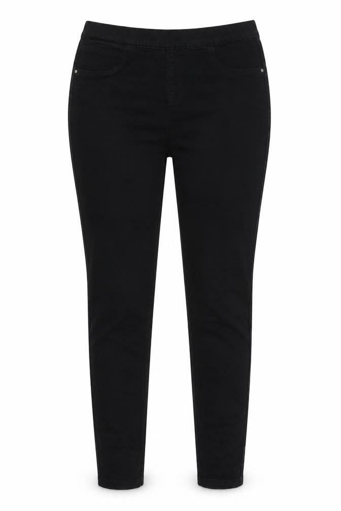 Front view of Denim & Co. women’s black jegging jeans, size UK 10, 25-inch leg