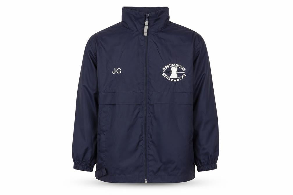 Front view of B&C Collection boys’ blue rain coat coat, size 9-10, years - northampton mens own rfc