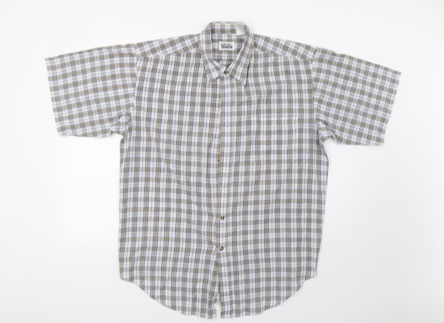 Basic Editions Mens Beige Check   Button-Up Size L