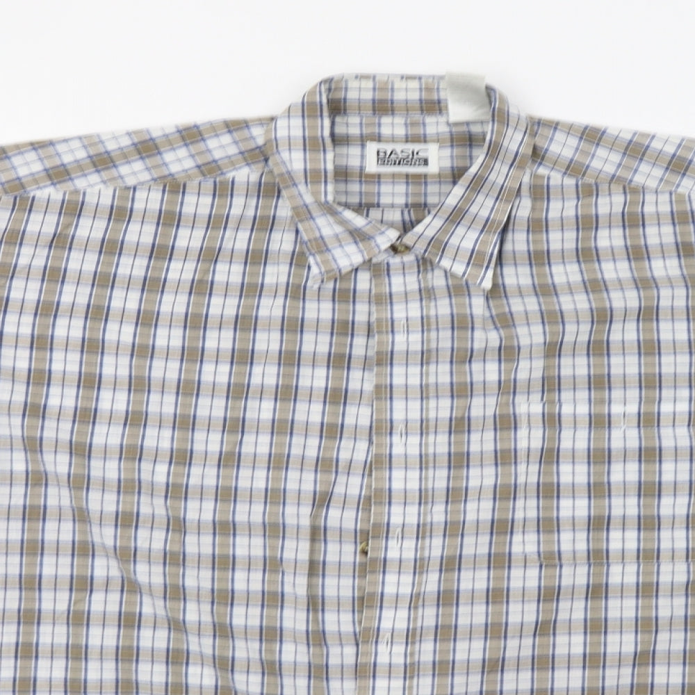 Basic Editions Mens Beige Check   Button-Up Size L