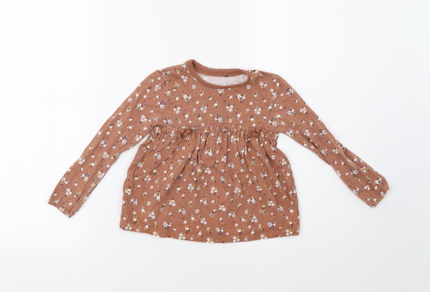 George Girls Brown Floral  Basic T-Shirt Size 3-4 Years