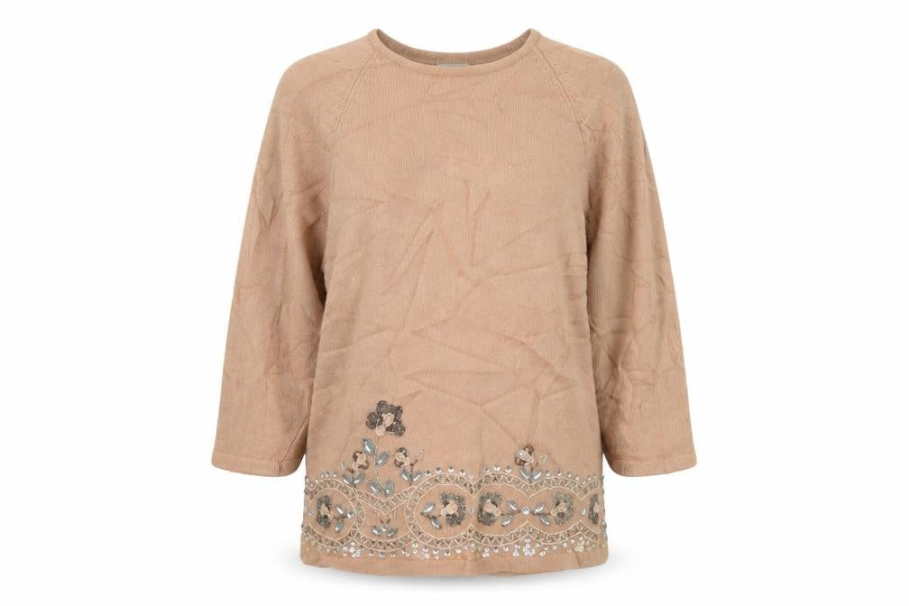 Kavri Womens Beige   Pullover Jumper Size L  - Embellished