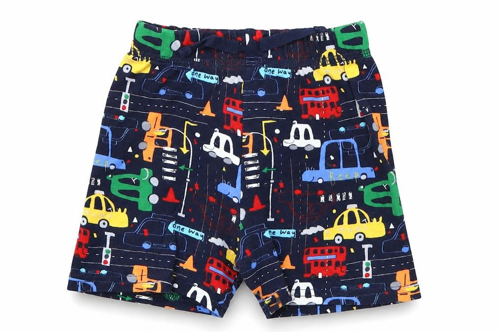 Front view of George Baby Blue Geometric Cropped Trousers, size 9-12, Months - Cars