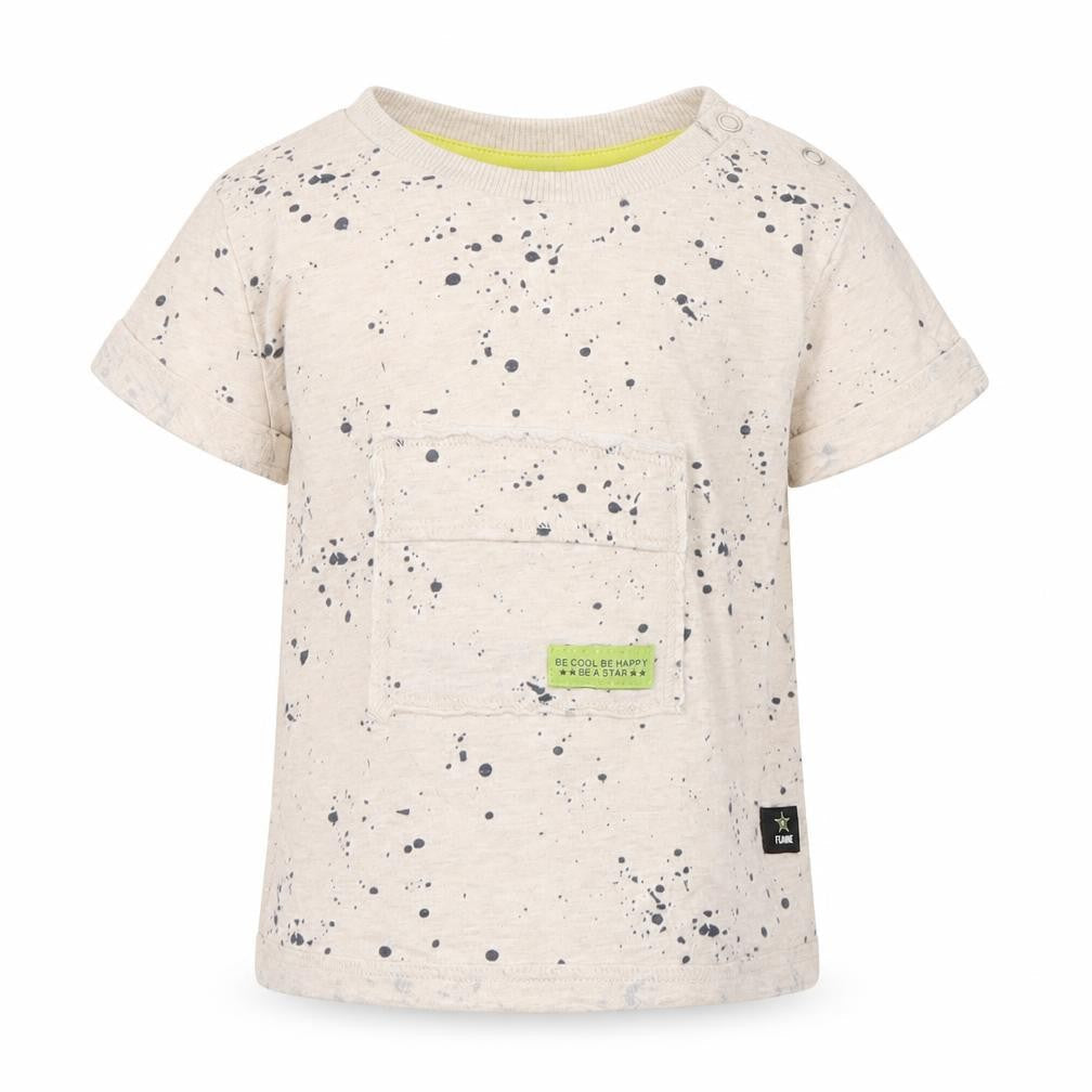 Front view of Mini Club Baby Grey Spotted Basic T-Shirt, size 9-12, Months - Be Cool Be Happy Be a Star