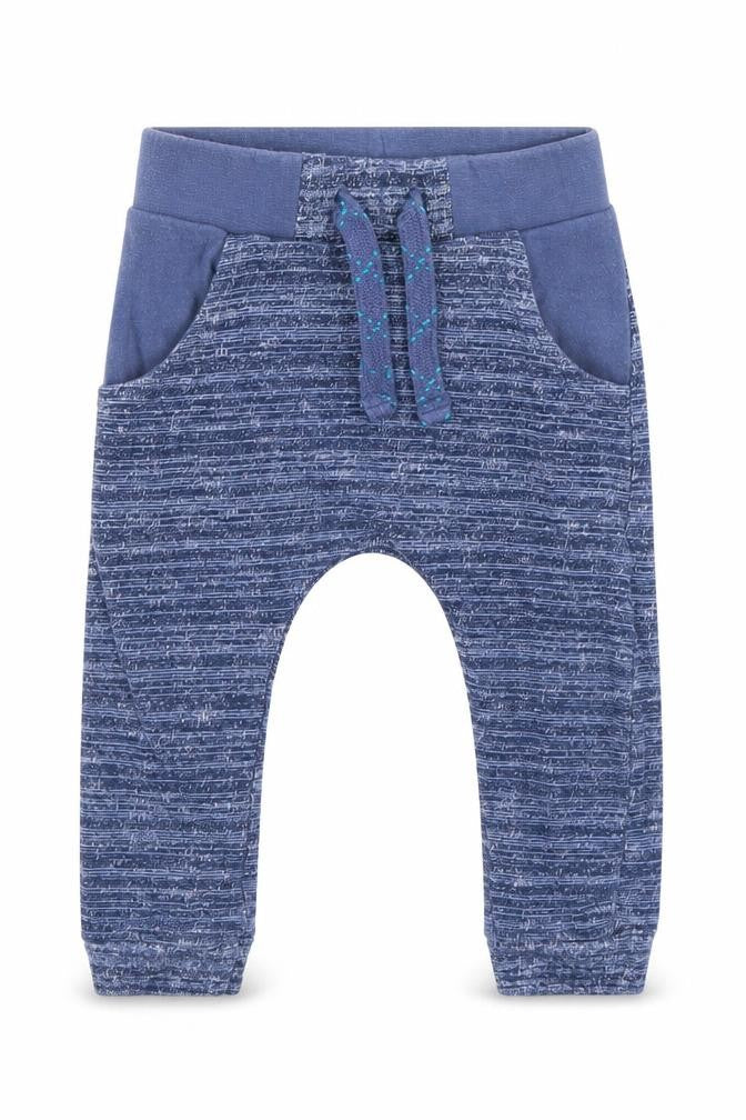 Front view of Mini Club Baby Blue Striped sweatpants, size 9-12, Months