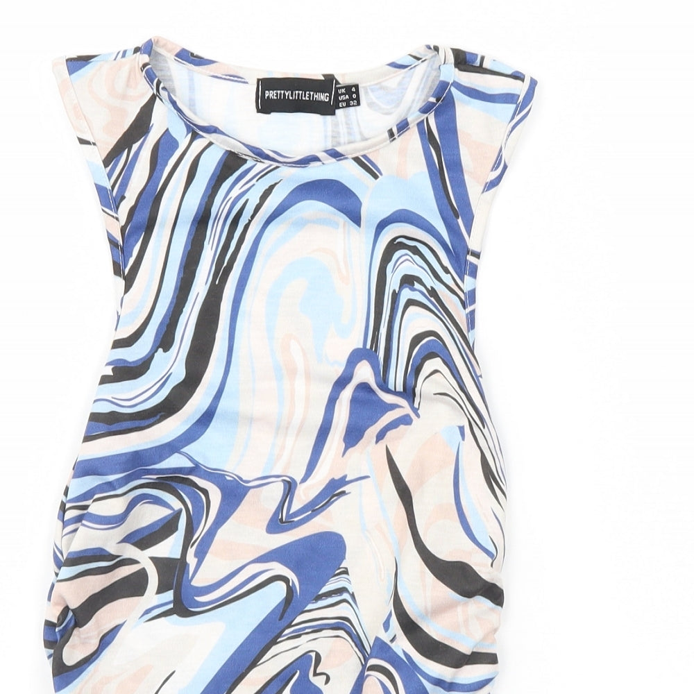 PRETTYLITTLETHING Womens Multicoloured Geometric  Basic T-Shirt Size 4
