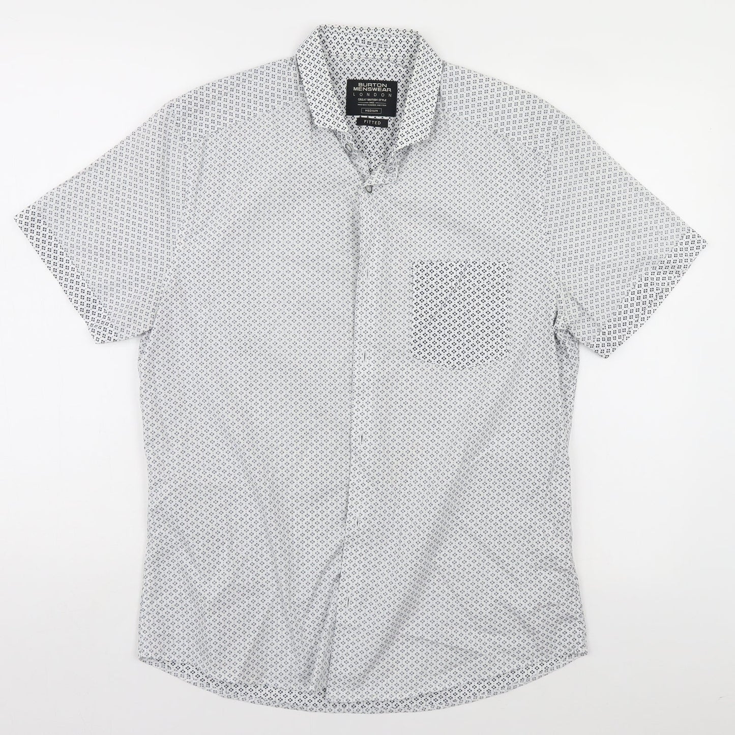Burton Mens White Geometric   Button-Up Size M