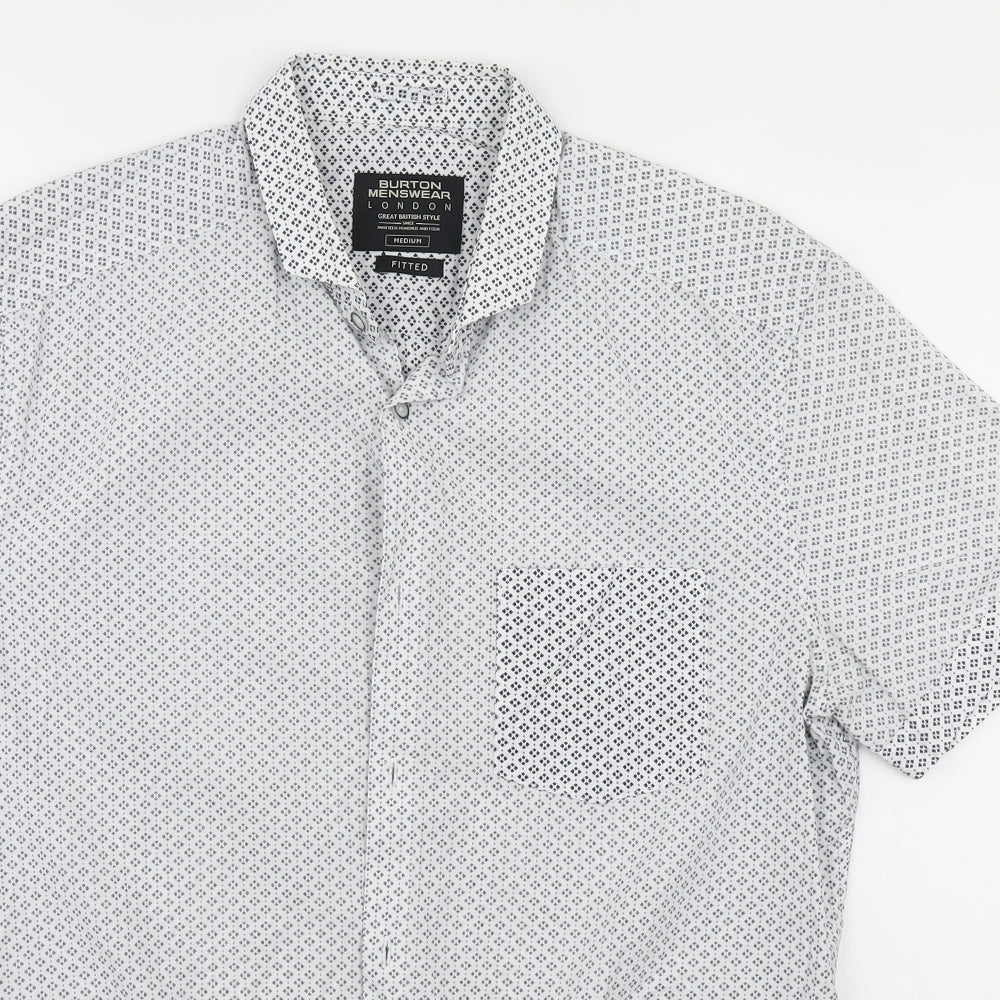 Burton Mens White Geometric   Button-Up Size M