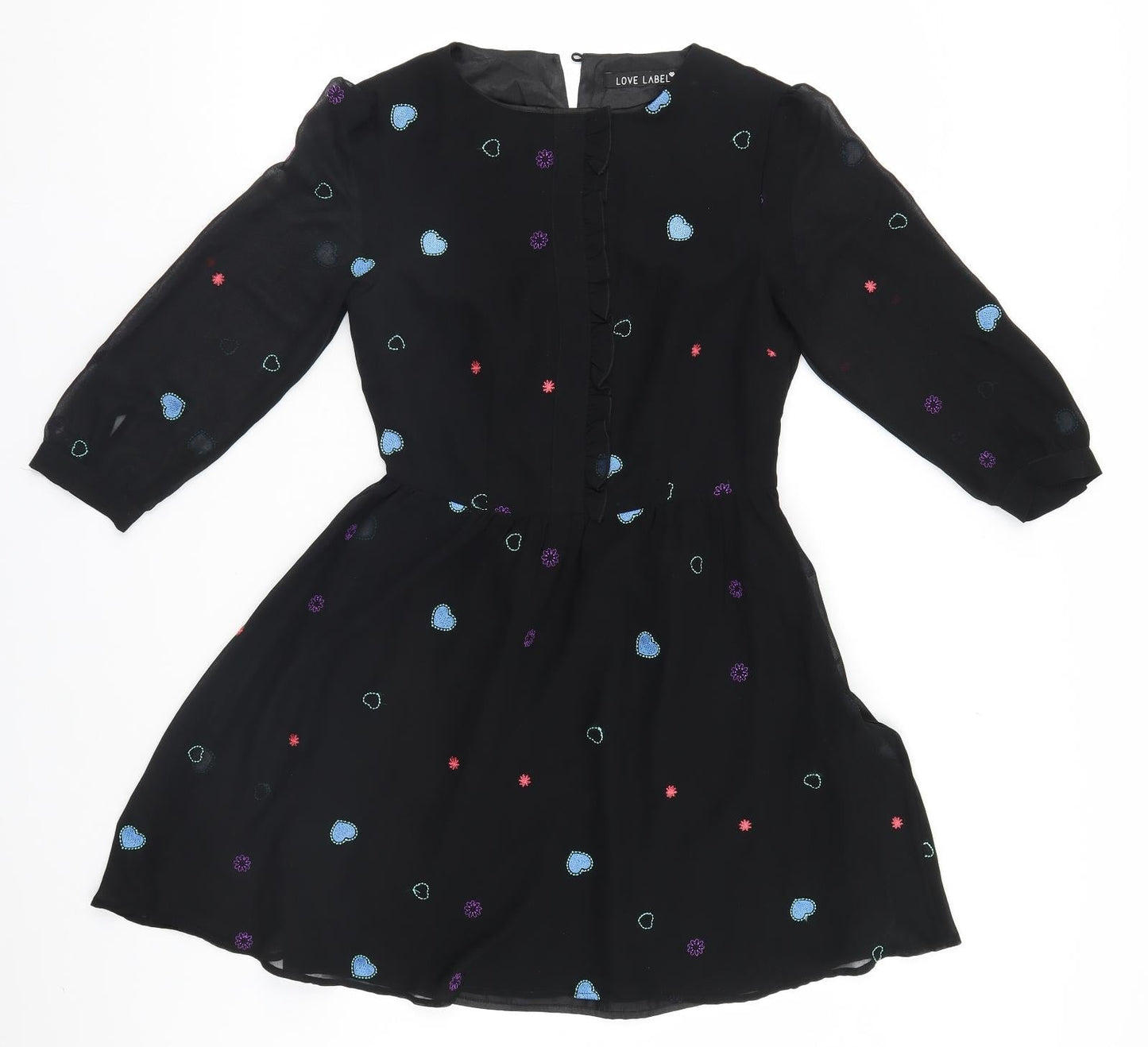 Love Label Womens Black Geometric  A-Line  Size 8  - Hearts