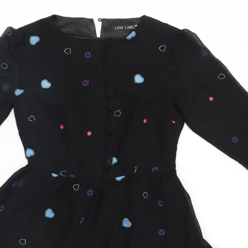 Love Label Womens Black Geometric  A-Line  Size 8  - Hearts