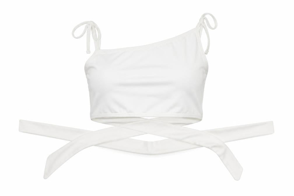 Front view of In the Style women’s white cropped tank, size UK 14