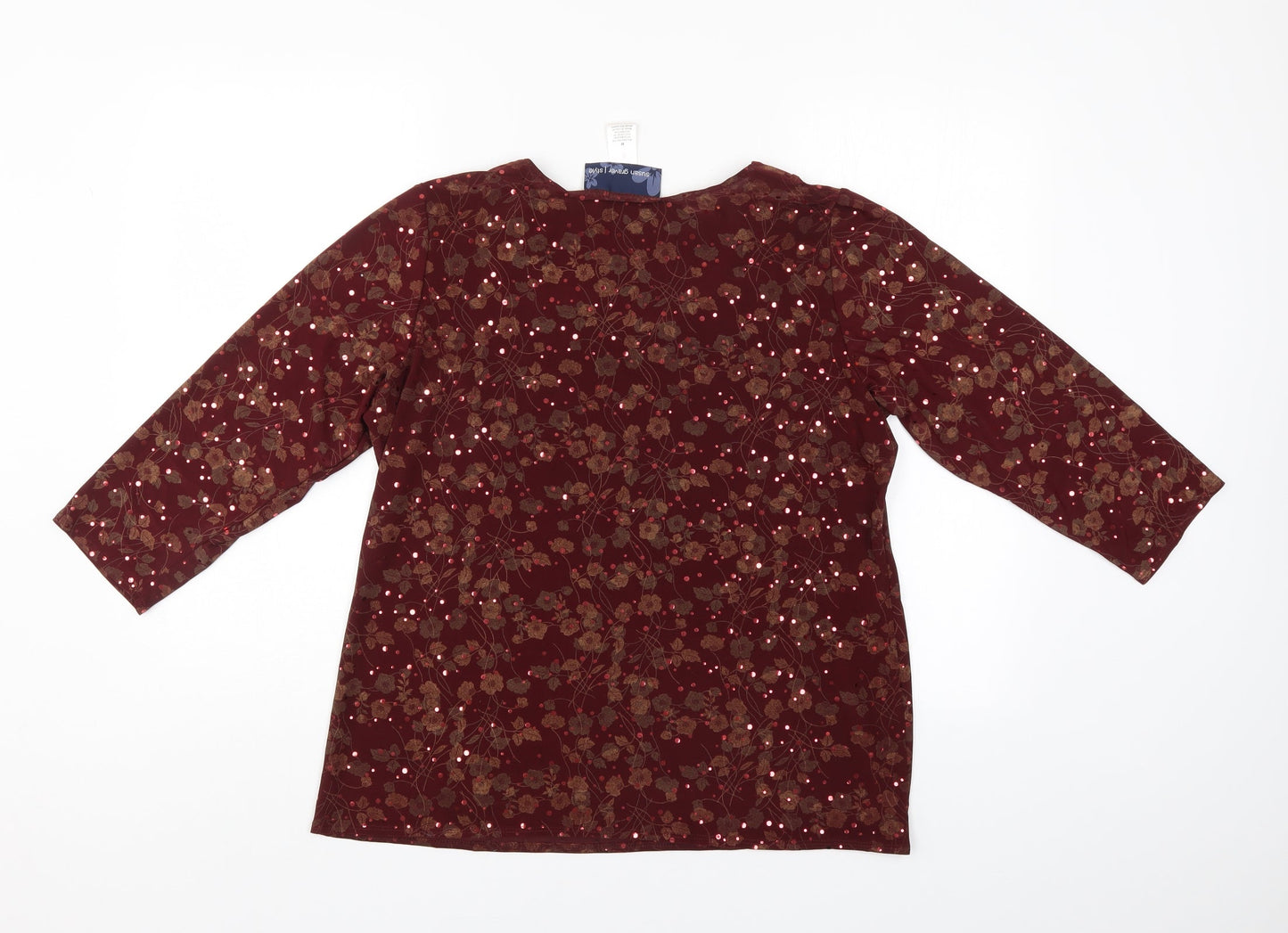 Susan Graver Womens Red Floral  Basic  Size M