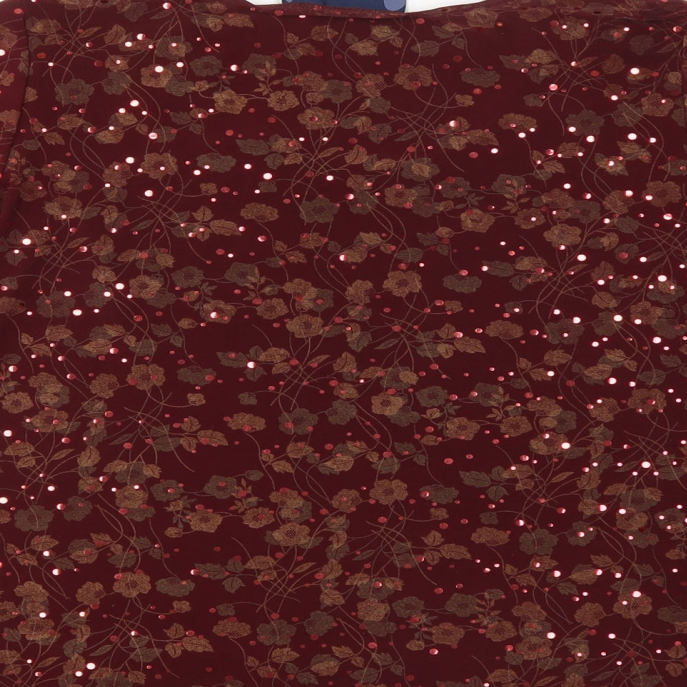 Susan Graver Womens Red Floral  Basic  Size M