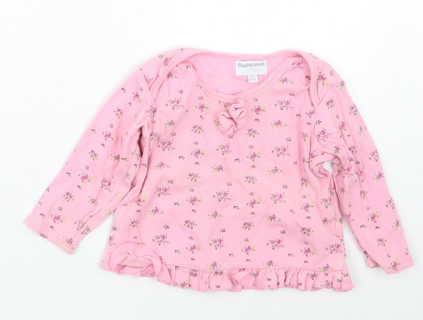 Babaluno Girls Pink Floral  Basic T-Shirt Size 9-12 Months