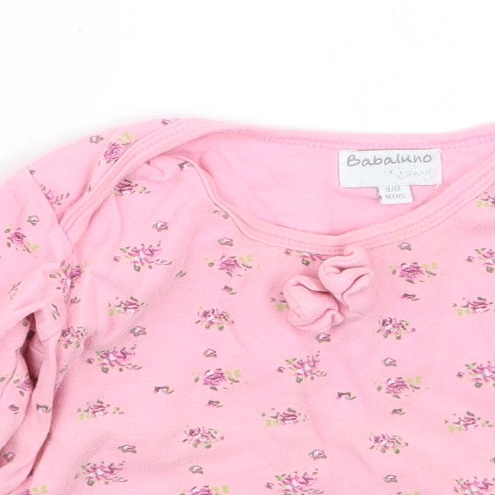 Babaluno Girls Pink Floral  Basic T-Shirt Size 9-12 Months