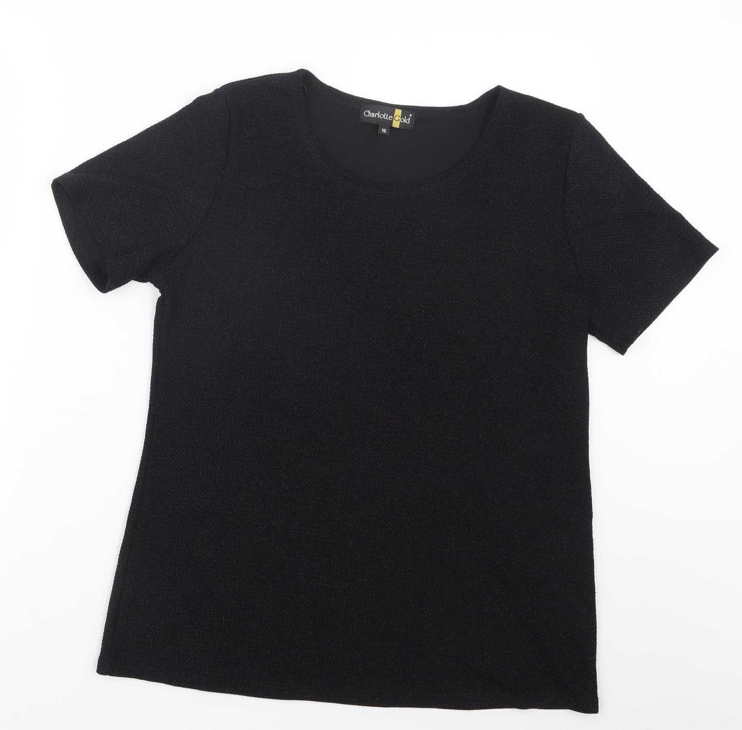 Charlotte Gold Womens Black   Basic T-Shirt Size 16