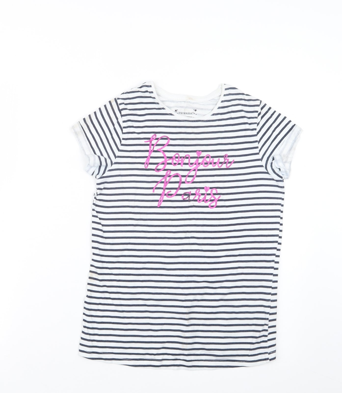 Primark Girls Blue Striped  Basic T-Shirt Size 11-12 Years