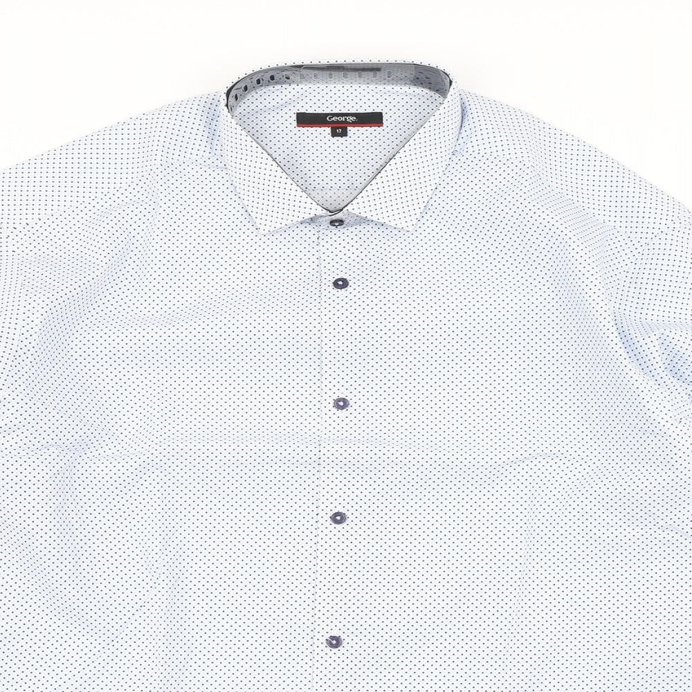 George Mens Blue Polka Dot   Dress Shirt Size 14