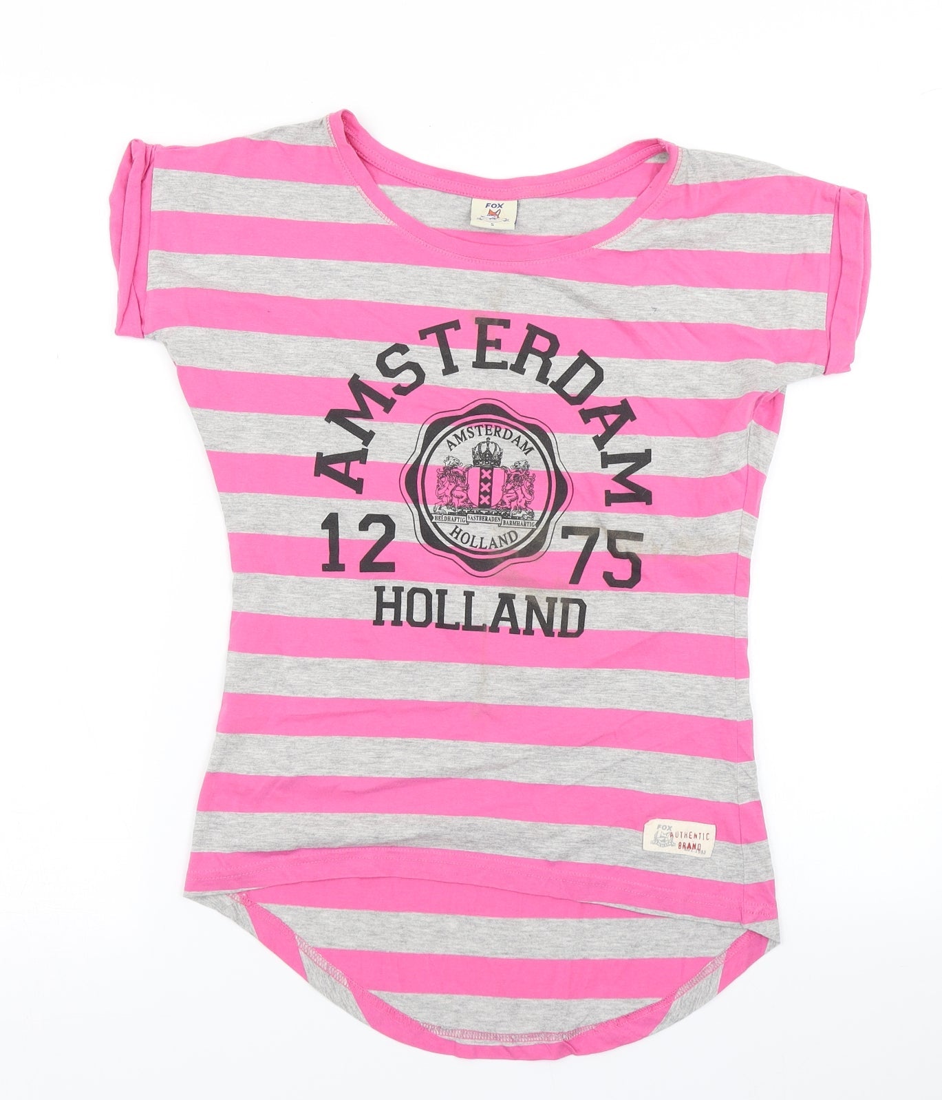 Fox Womens Pink Striped  Basic T-Shirt Size S
