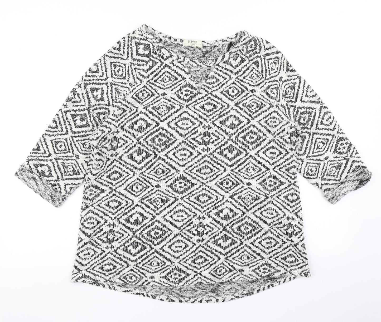 Papaya Womens Ivory Geometric  Basic T-Shirt Size 14