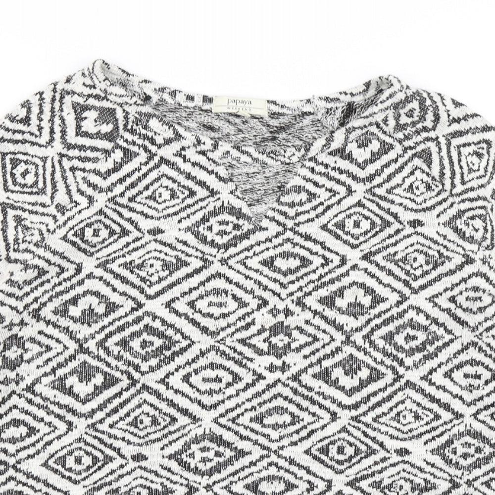 Papaya Womens Ivory Geometric  Basic T-Shirt Size 14