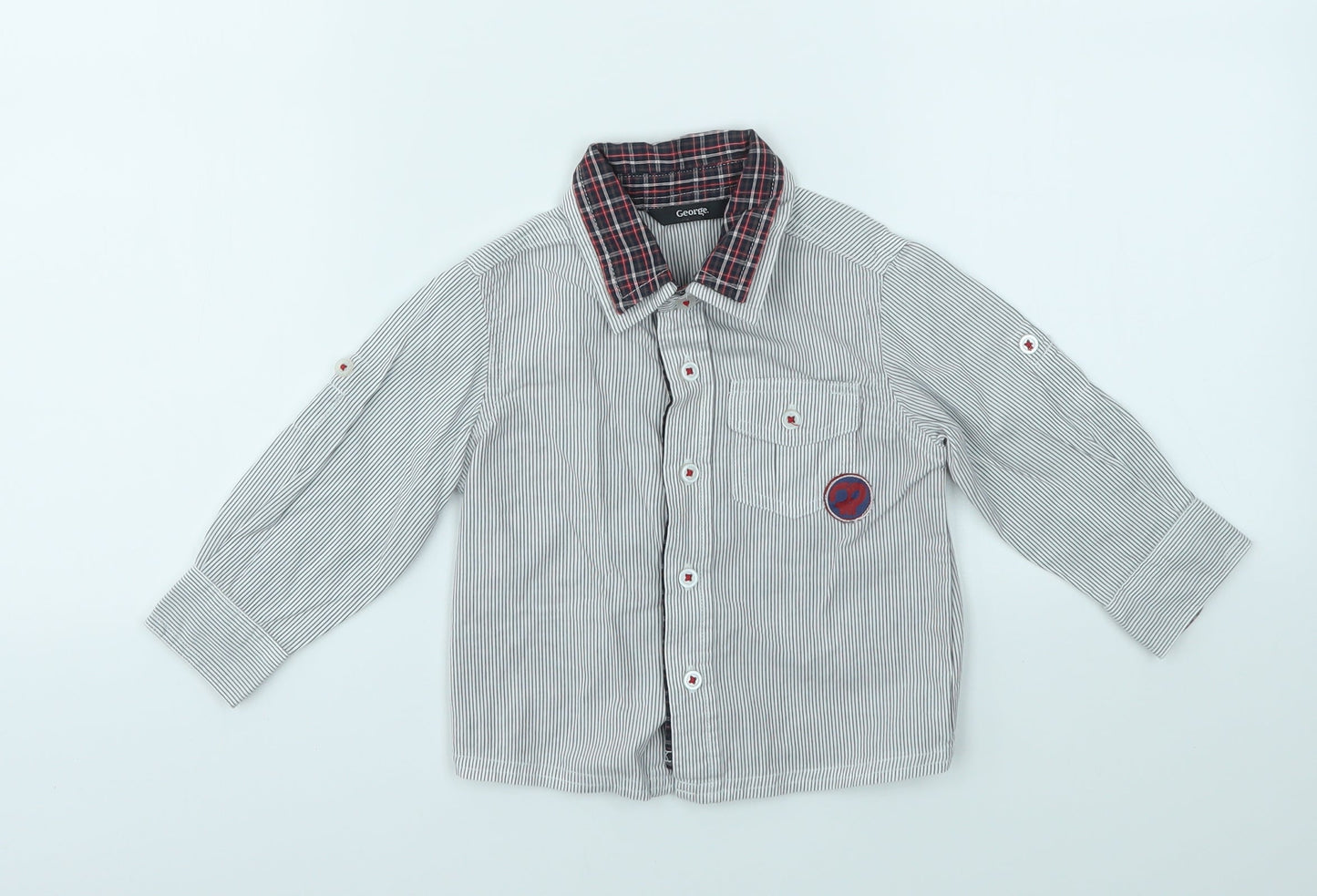 George Boys Grey Striped  Basic Button-Up Size 9-12 Months