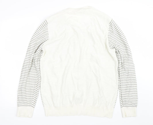 George Mens White Striped  Pullover Jumper Size L