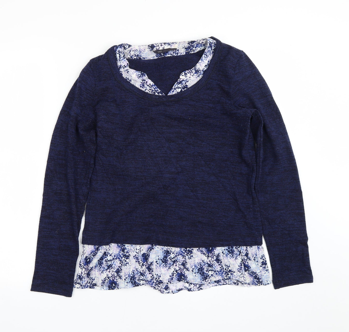 M&S Womens Blue Floral  Pullover Jumper Size 8