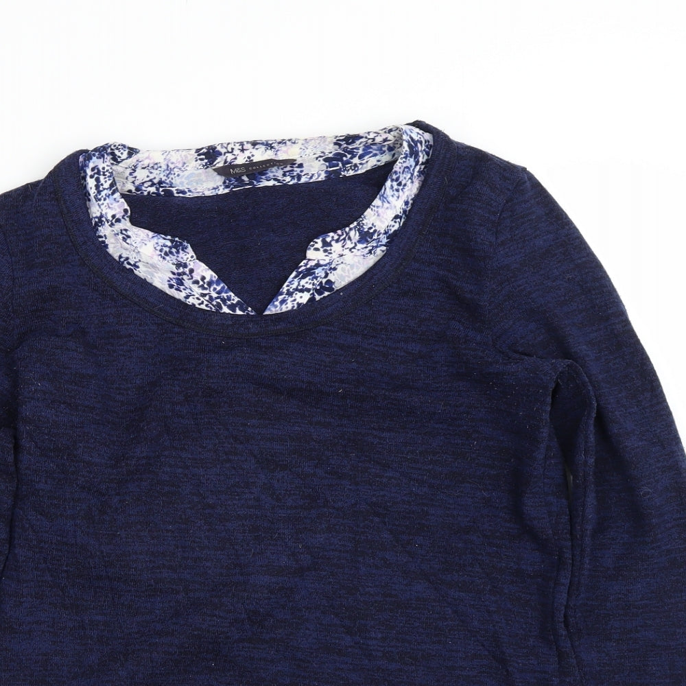 M&S Womens Blue Floral  Pullover Jumper Size 8
