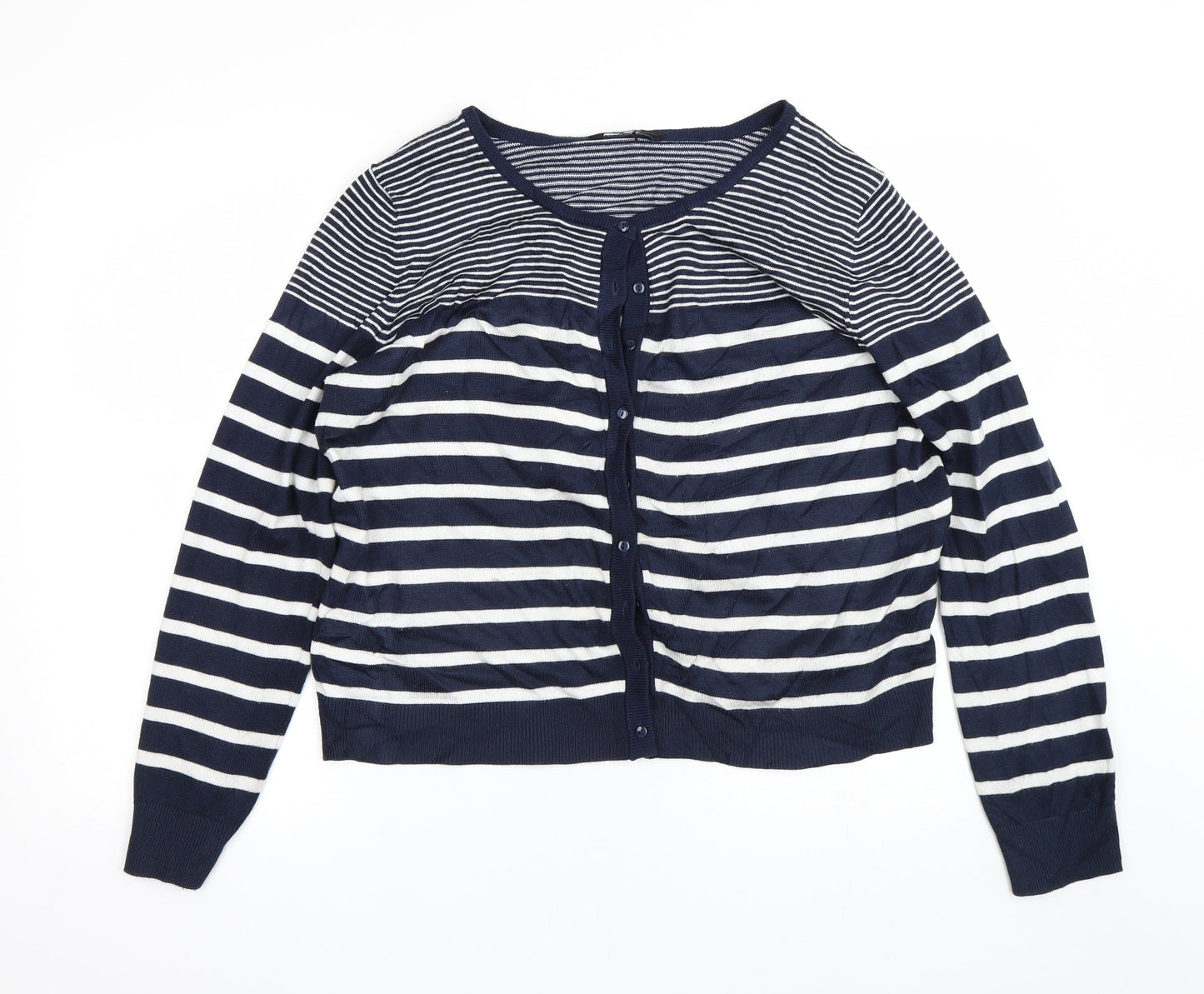 Miso Womens Blue Striped  Cardigan Jumper Size M