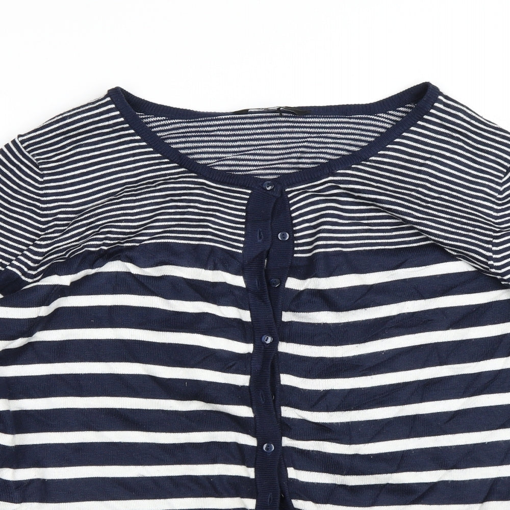 Miso Womens Blue Striped  Cardigan Jumper Size M