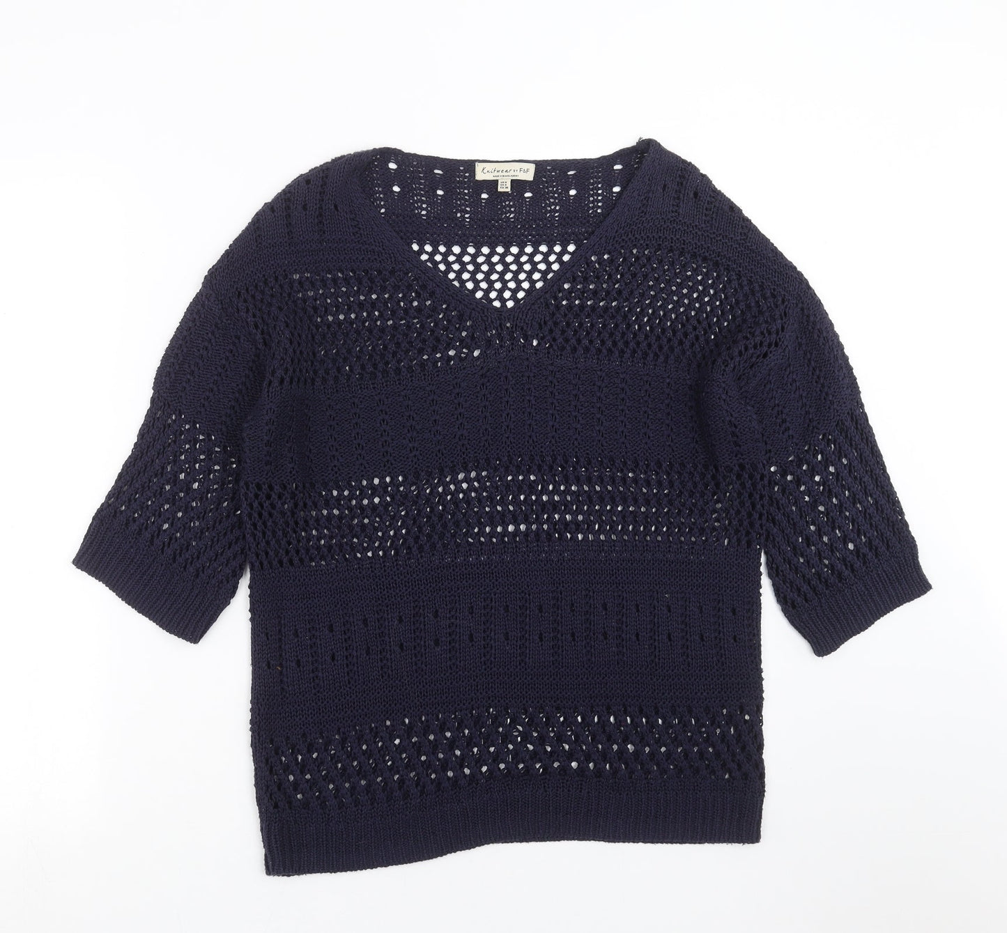 F&F Womens Blue Geometric Knit Pullover Jumper Size 8