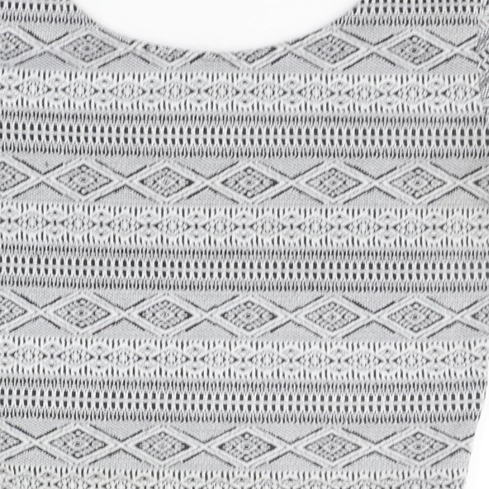 Divided Womens Grey Geometric  Basic Blouse Size S