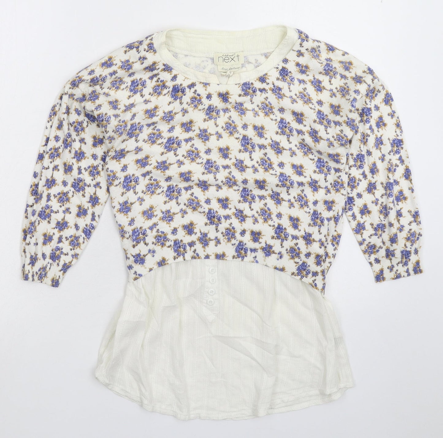 NEXT Womens White Floral Knit Pullover Jumper Size 8
